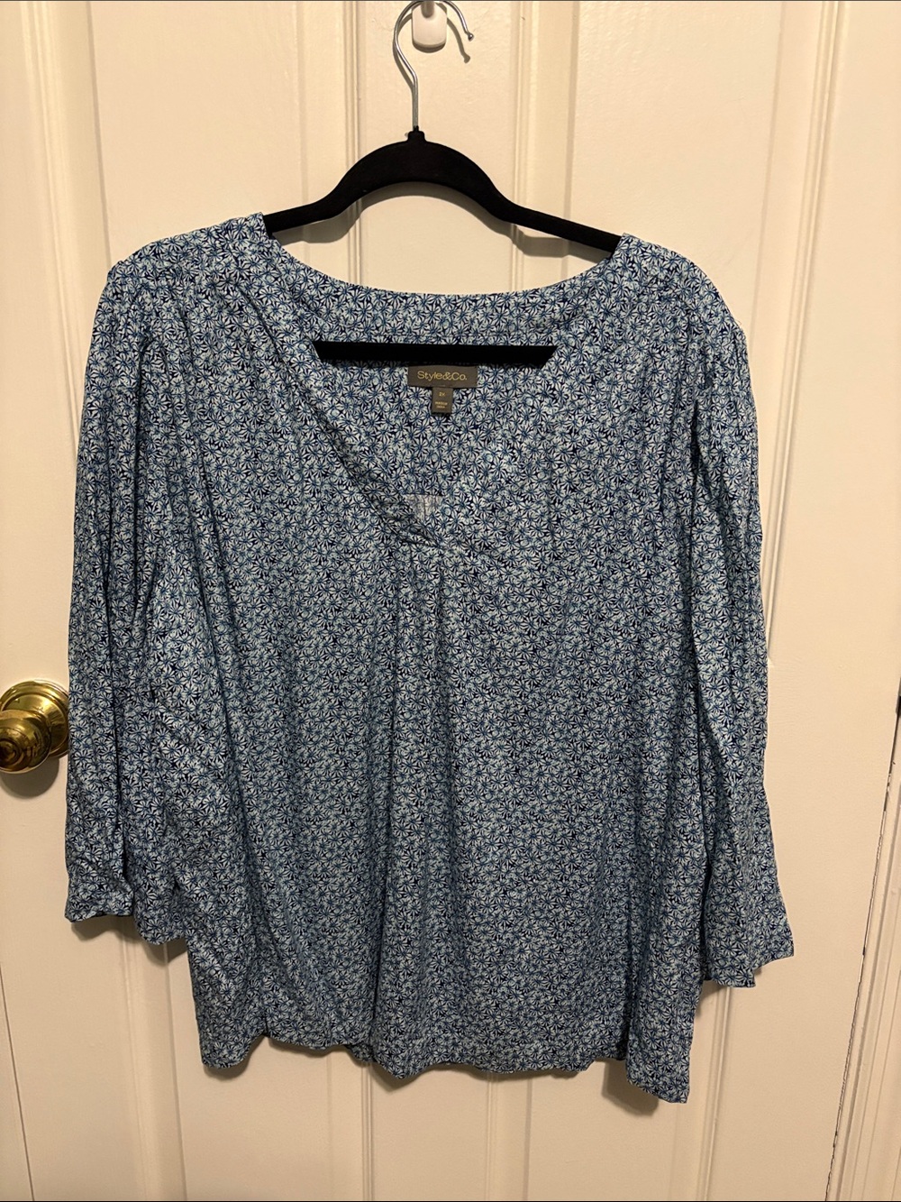 Style & Co. Blue Micro-Print Peasant Blouse